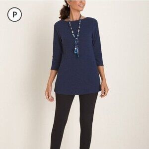 NWOT Chico's Petite Textured Pocket Top - Blue - 2 Petite